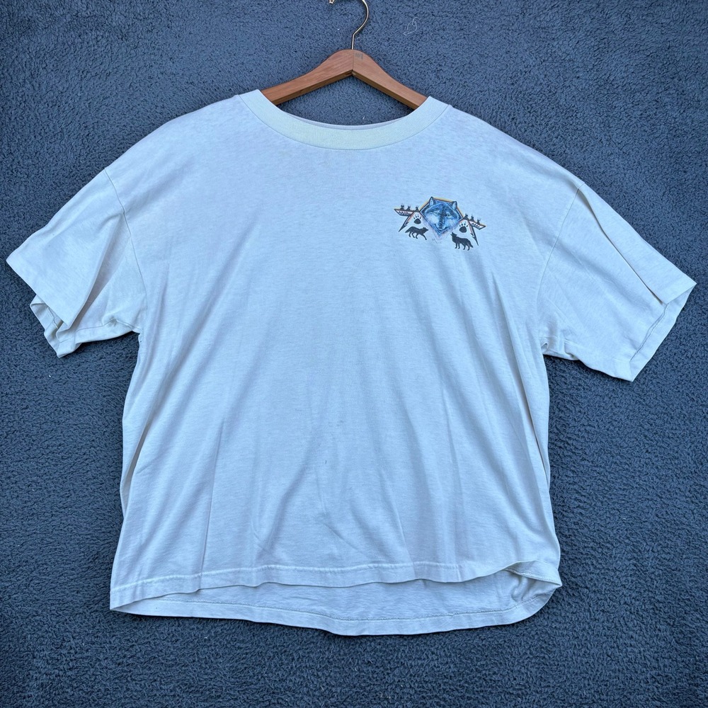 Vintage Murina Wolf Graphic T-Shirt XXL Off White‎ Made in USA 90s Single Stitch